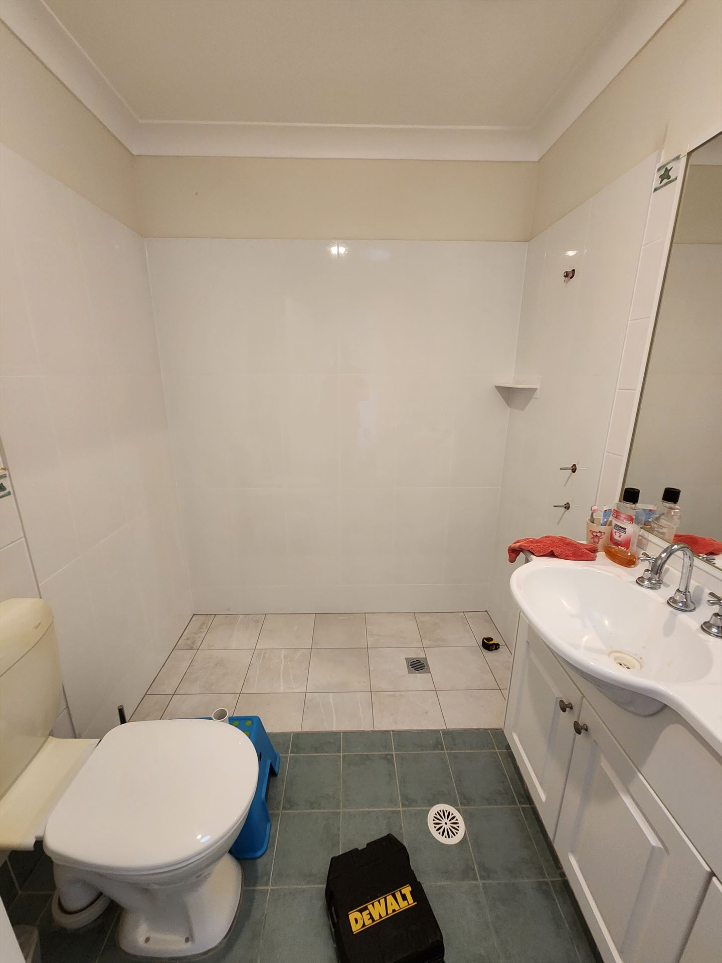 Bathroom before frameless shower screen install in Gladesville