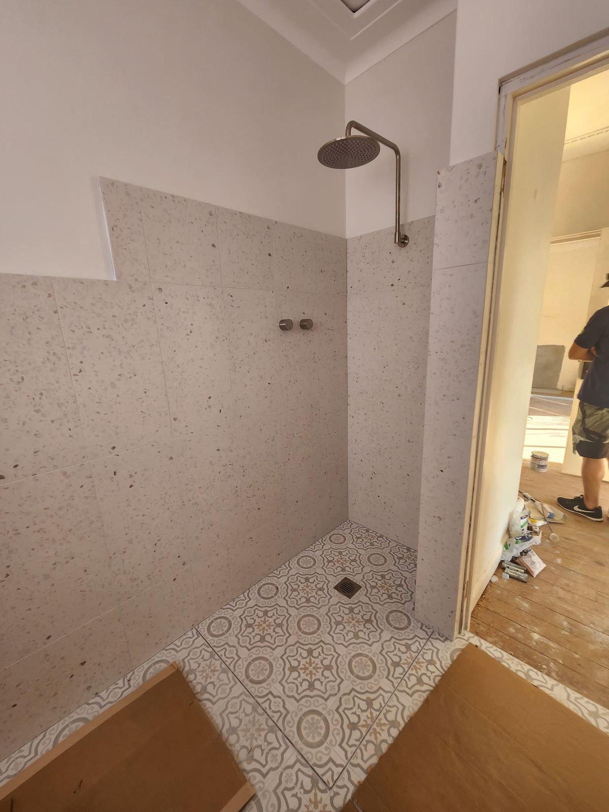 Bathroom before frameless shower screen install in Kogarah