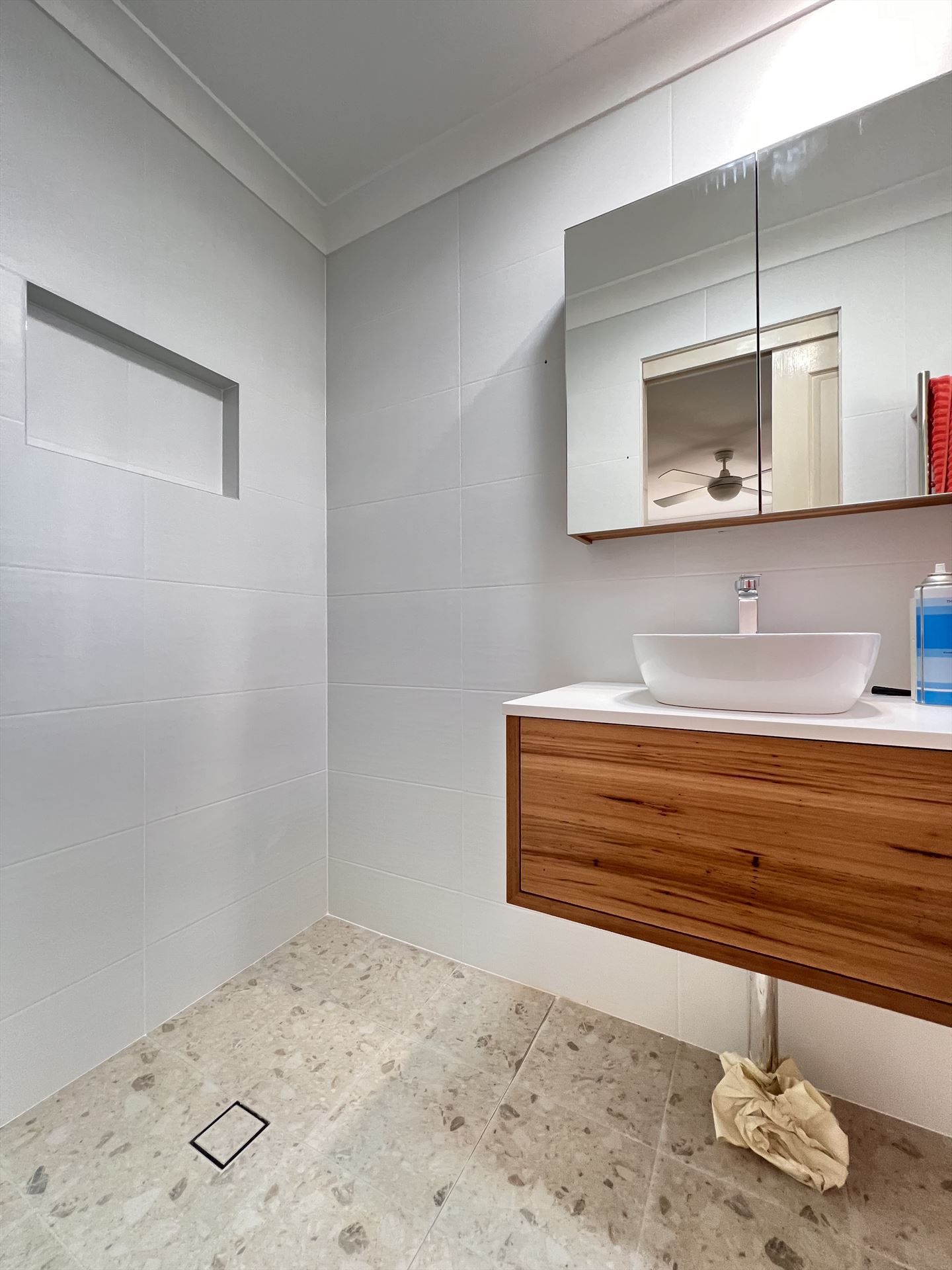 Bathroom before frameless shower screen install in Menai
