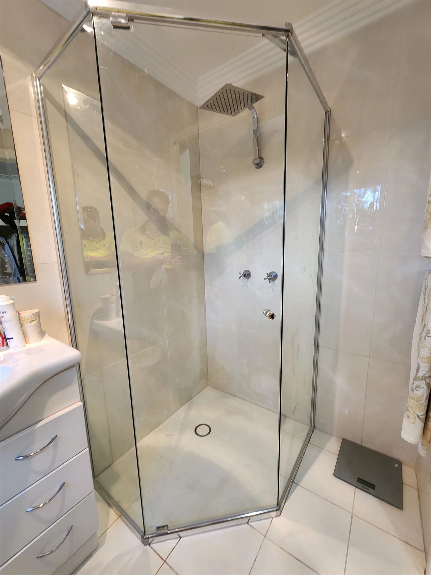 semi shower screen with chrome hardware installed in Castle Hill by Showerland