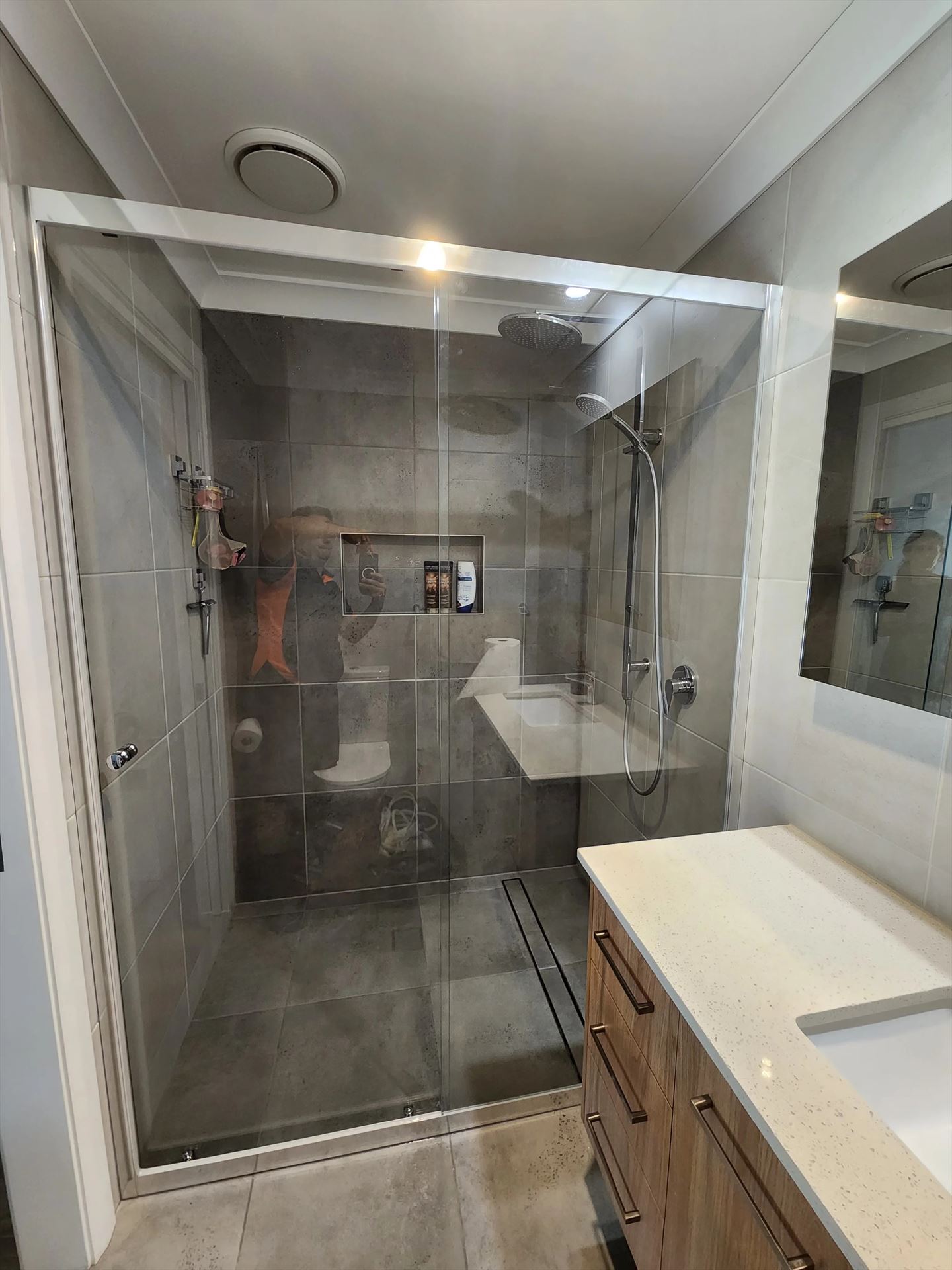 semi shower screen with chrome hardware installed in Kings Park by Showerland
