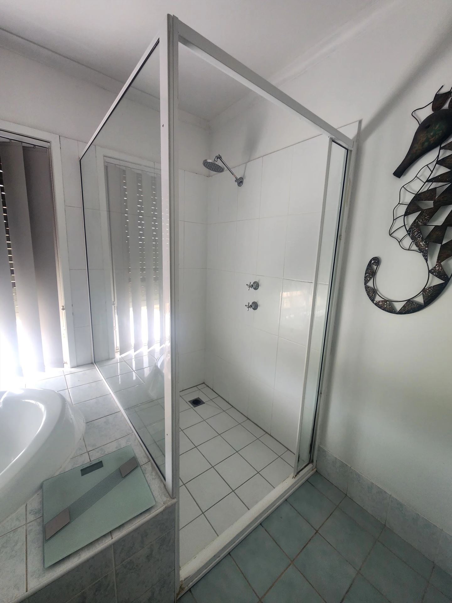 fully shower screen with white hardware installed in Woodcroft by Showerland