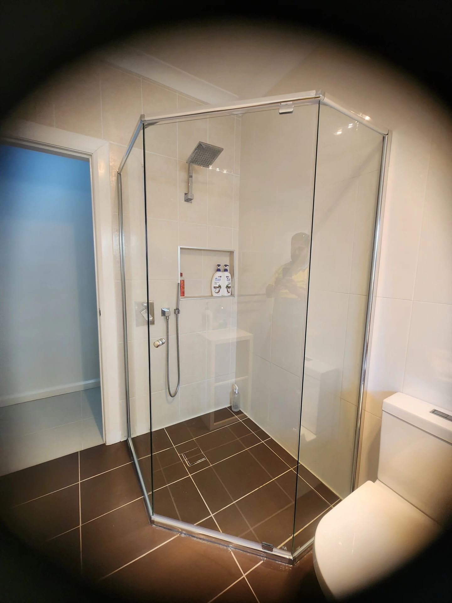 semi shower screen with chrome hardware installed in Kellyville Ridge by Showerland