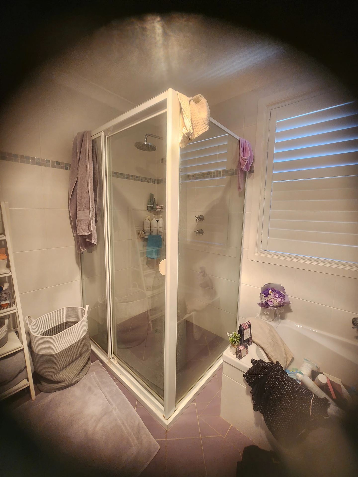 fully shower screen with white hardware installed in Greystanes by Showerland