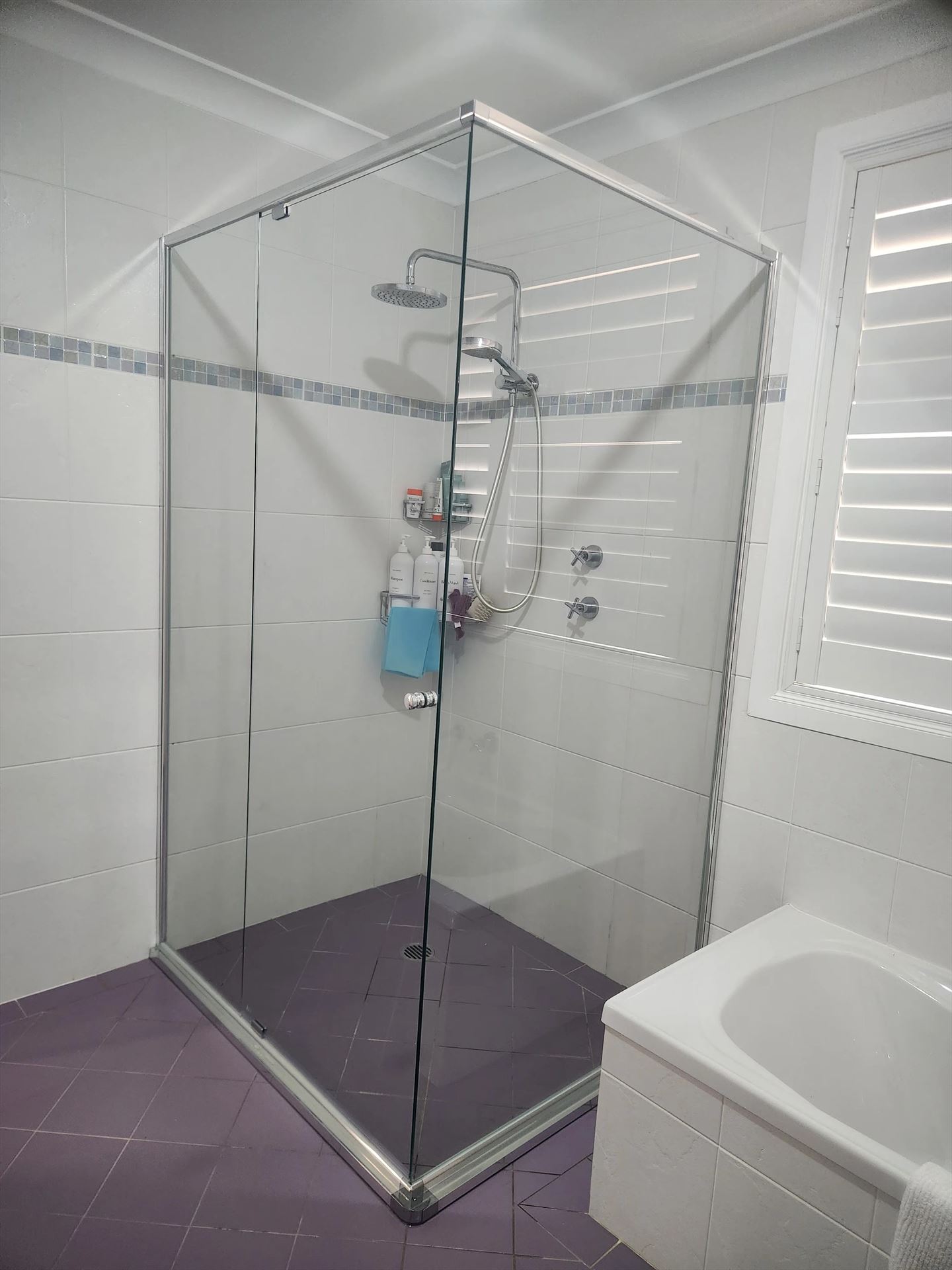semi shower screen with chrome hardware installed in Greystanes by Showerland