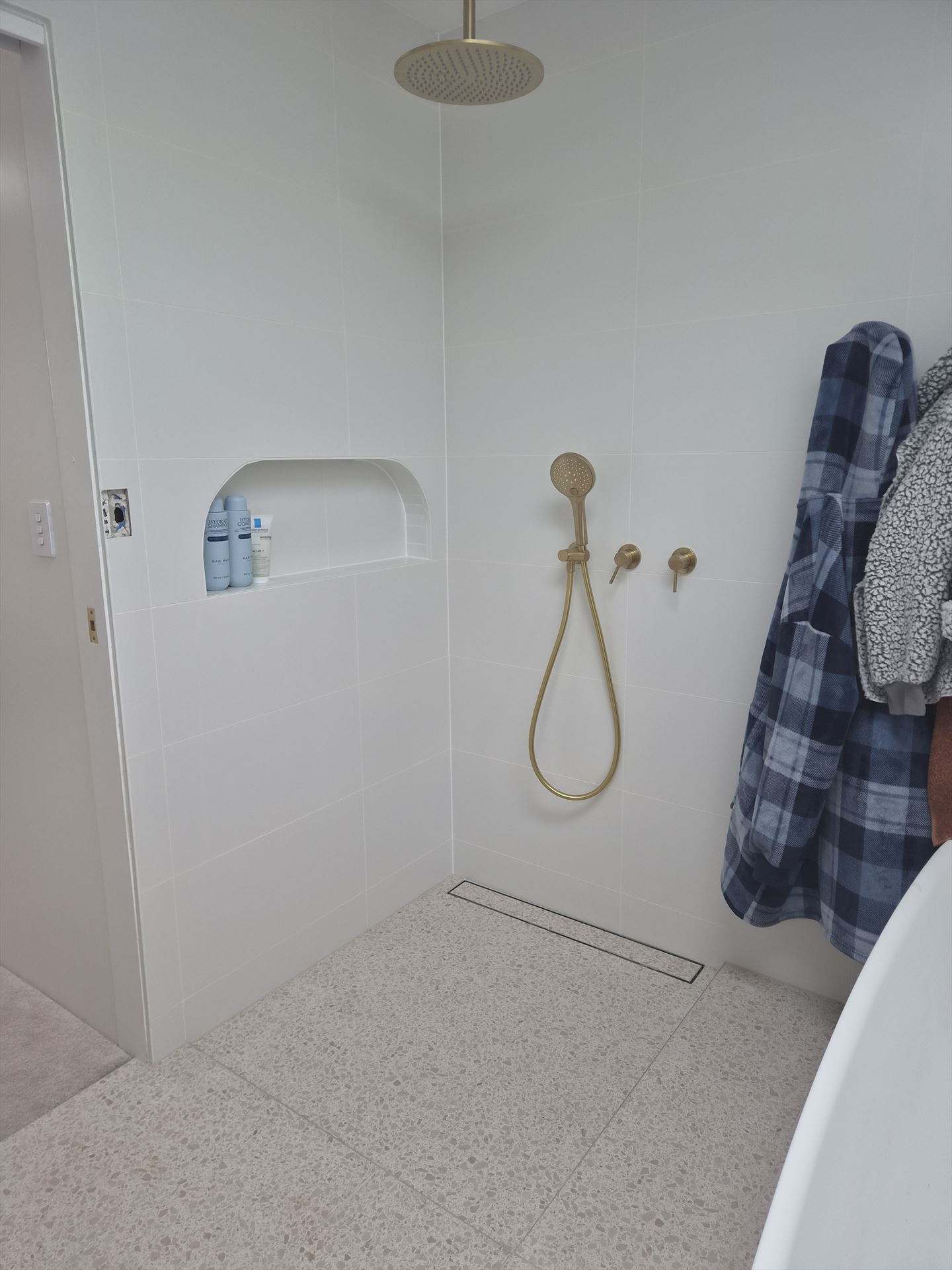 Bathroom before frameless shower screen install in Beacon Hill