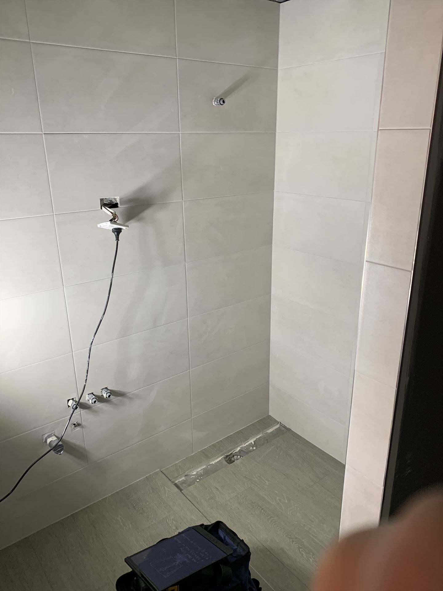 Bathroom before frameless shower screen install in Peakhurst