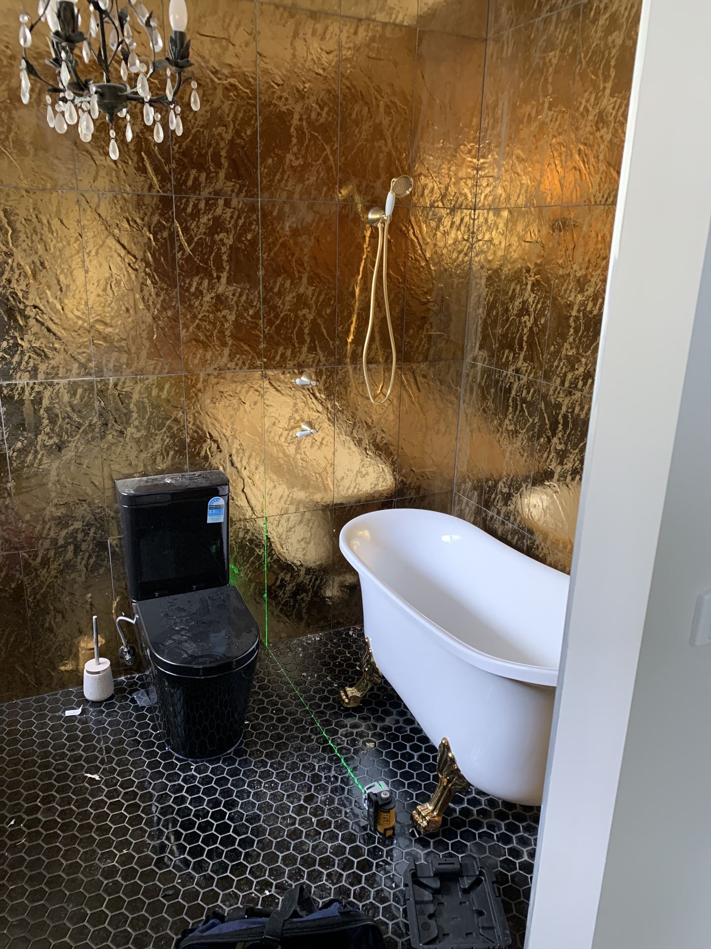 Bathroom before frameless shower screen install in Dural