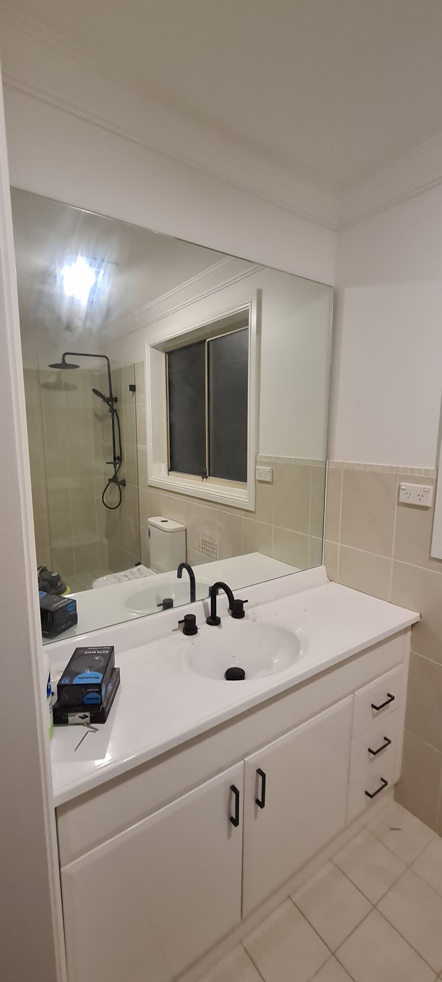 Bathroom before frameless shower screen install in Casula