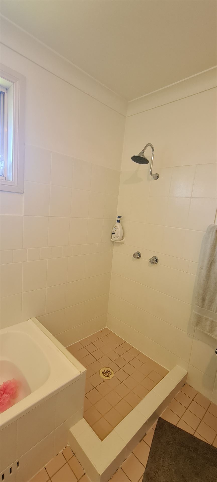 Bathroom before frameless shower screen install in Casula