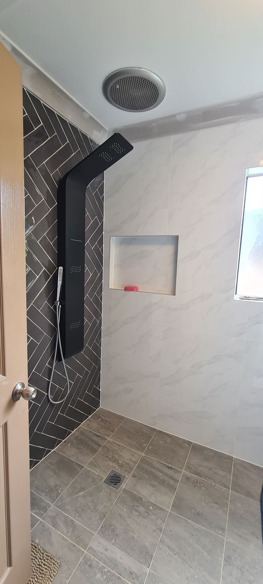 Bathroom before frameless shower screen install in Berala