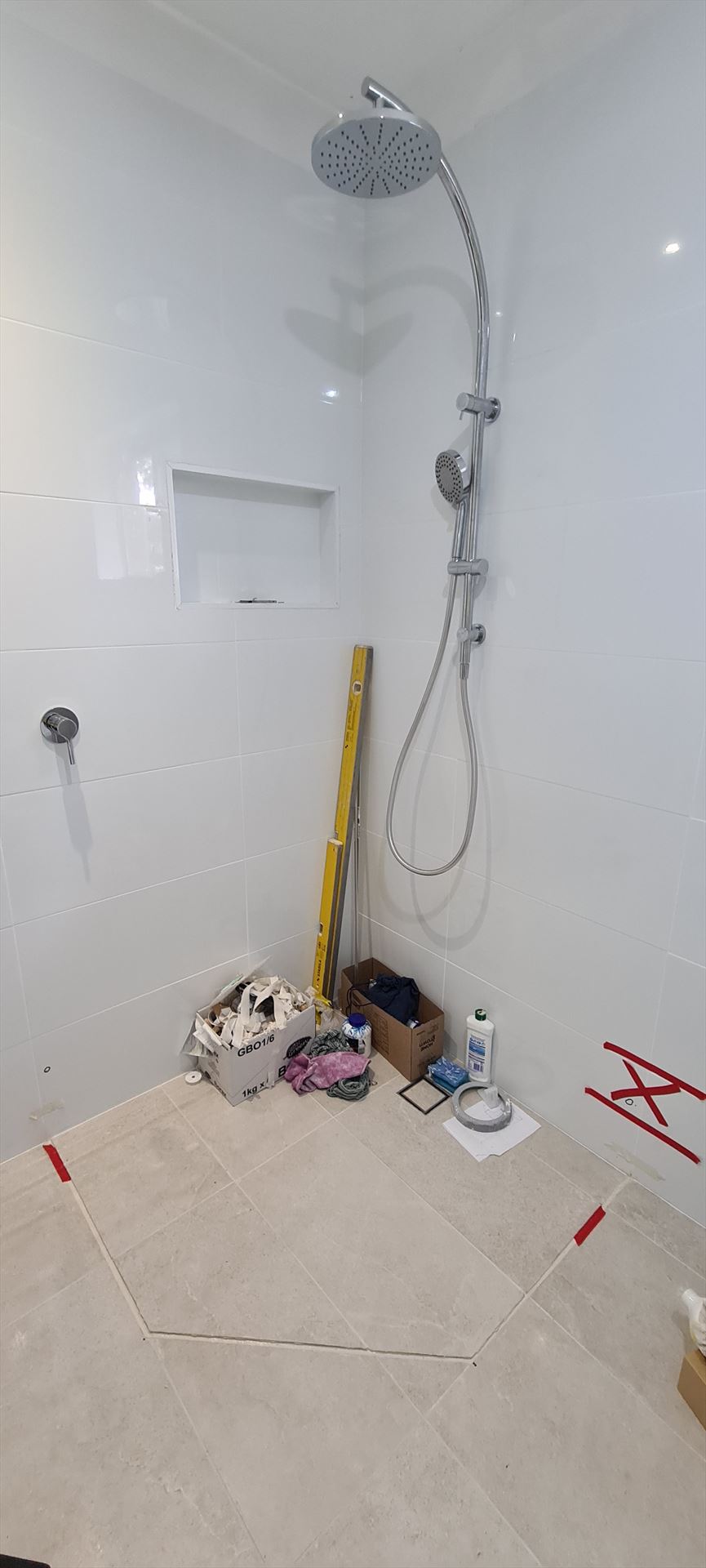 Bathroom before frameless shower screen install in Arcadia