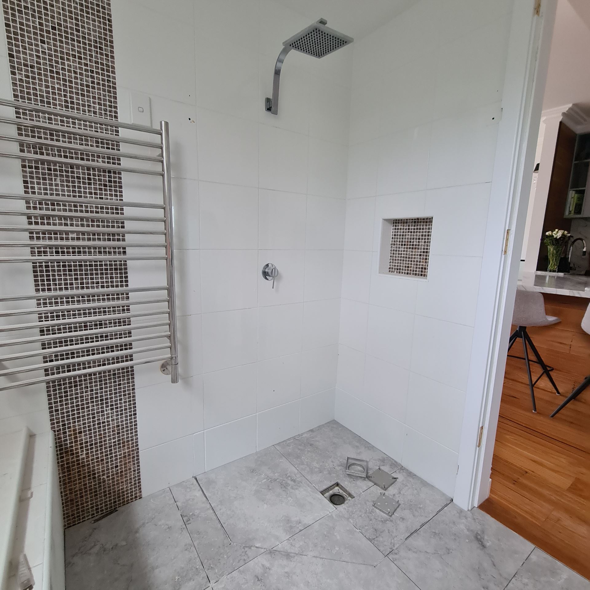Bathroom before frameless shower screen install in Vaucluse