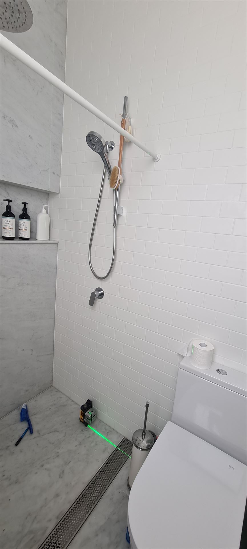 Bathroom before frameless shower screen install in Petersham