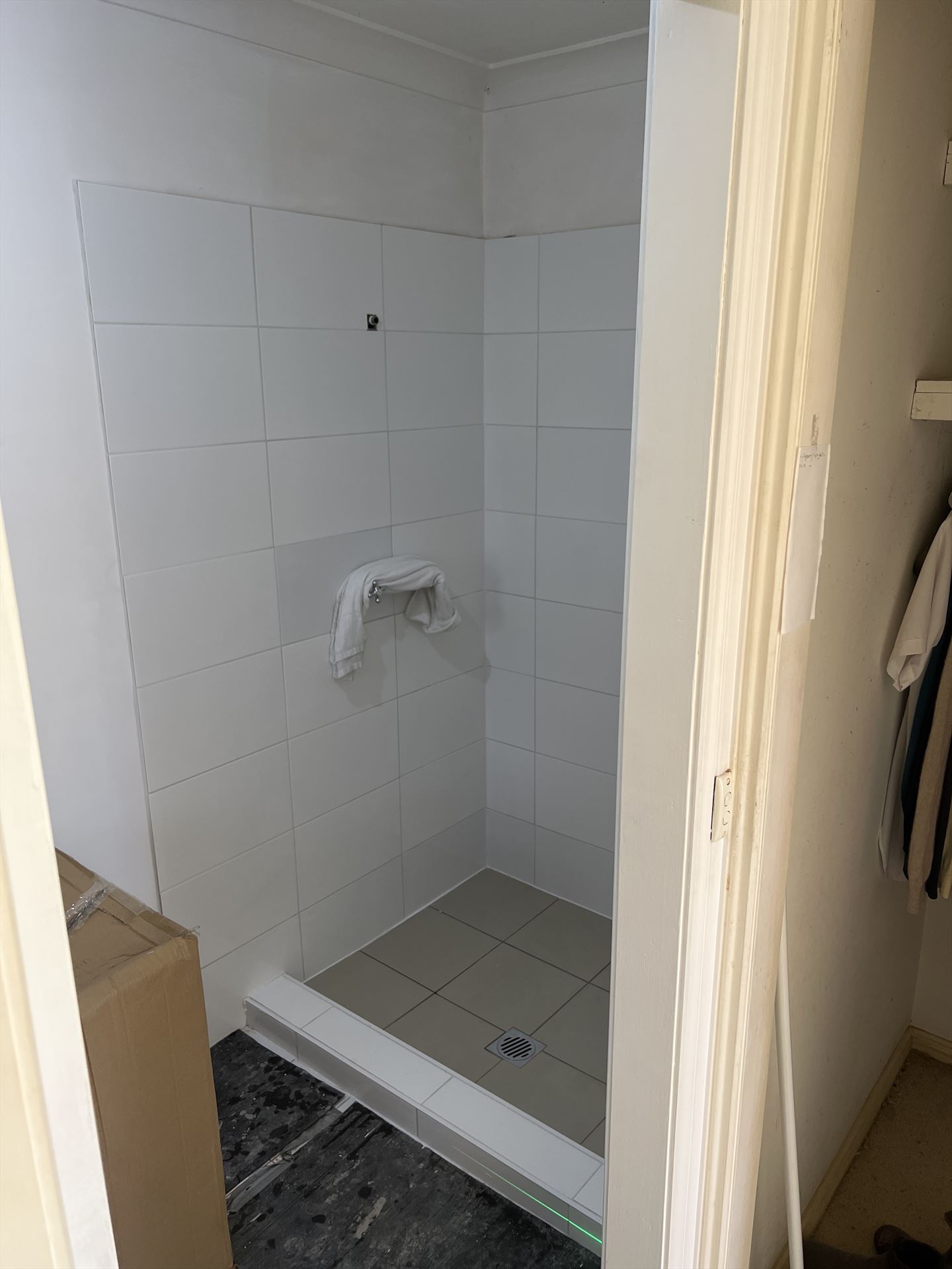 Bathroom before frameless shower screen install in Dural