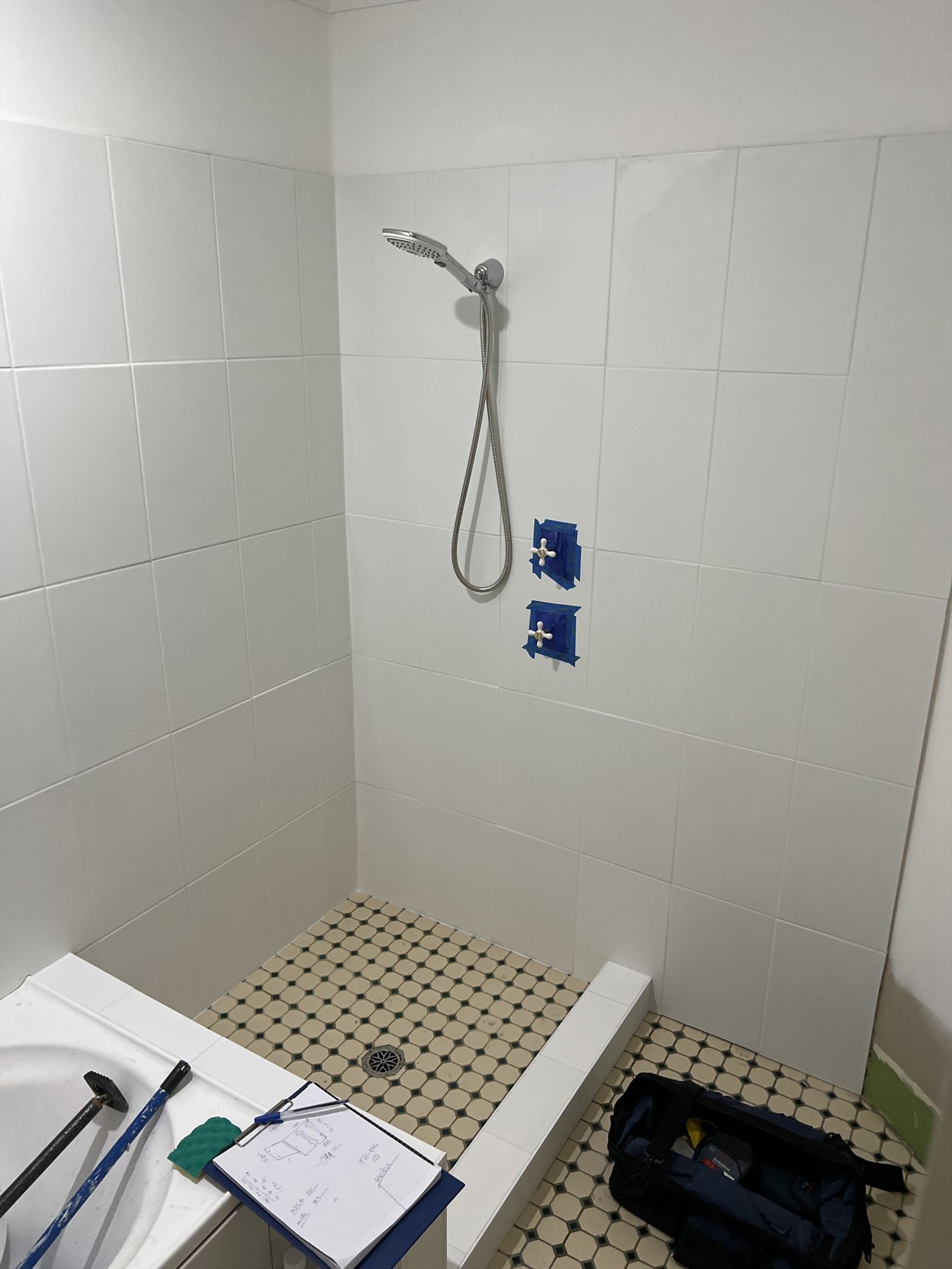 Bathroom before frameless shower screen install in Greenacre