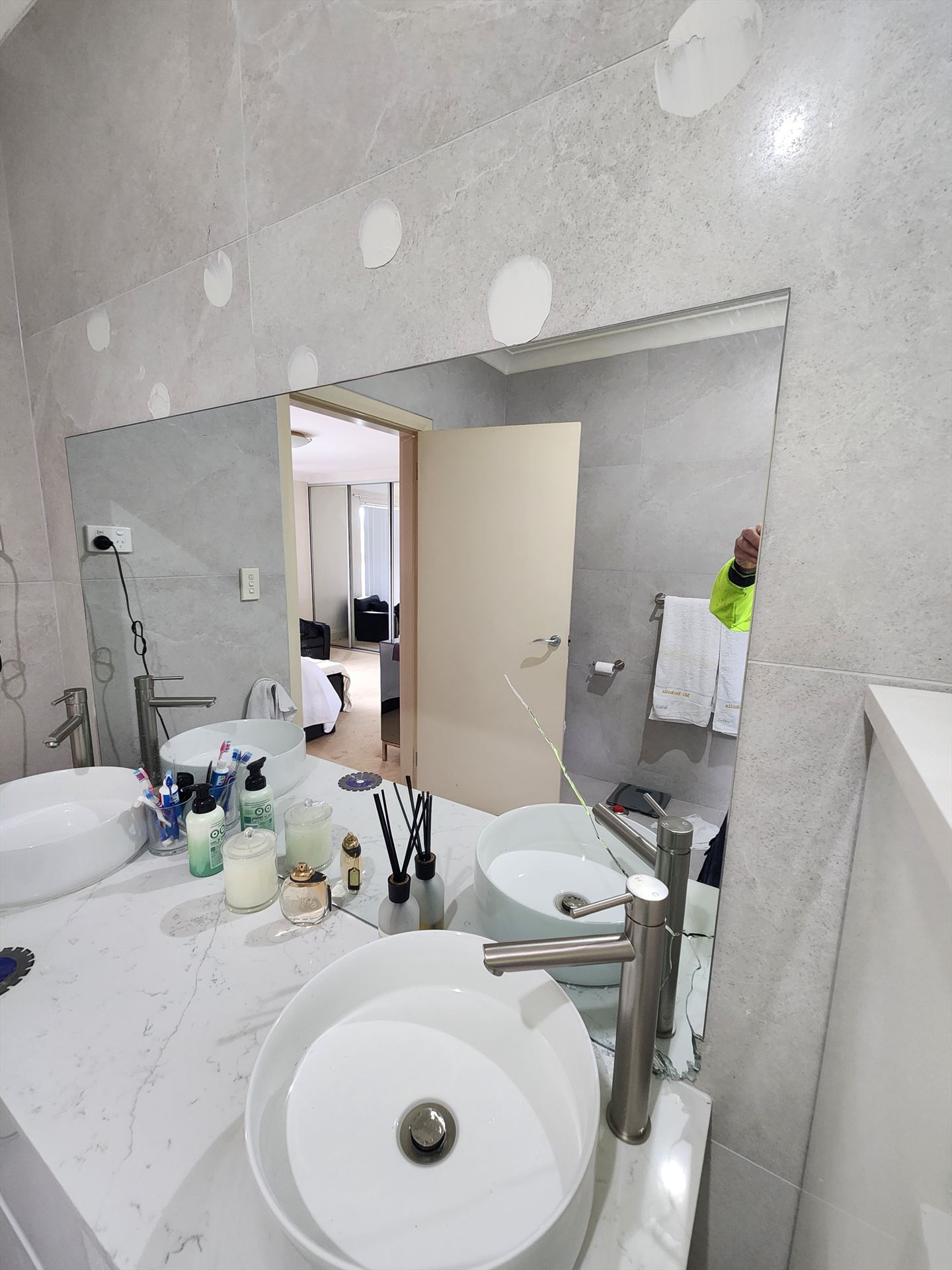 Bathroom before frameless shower screen install in Alfords Point