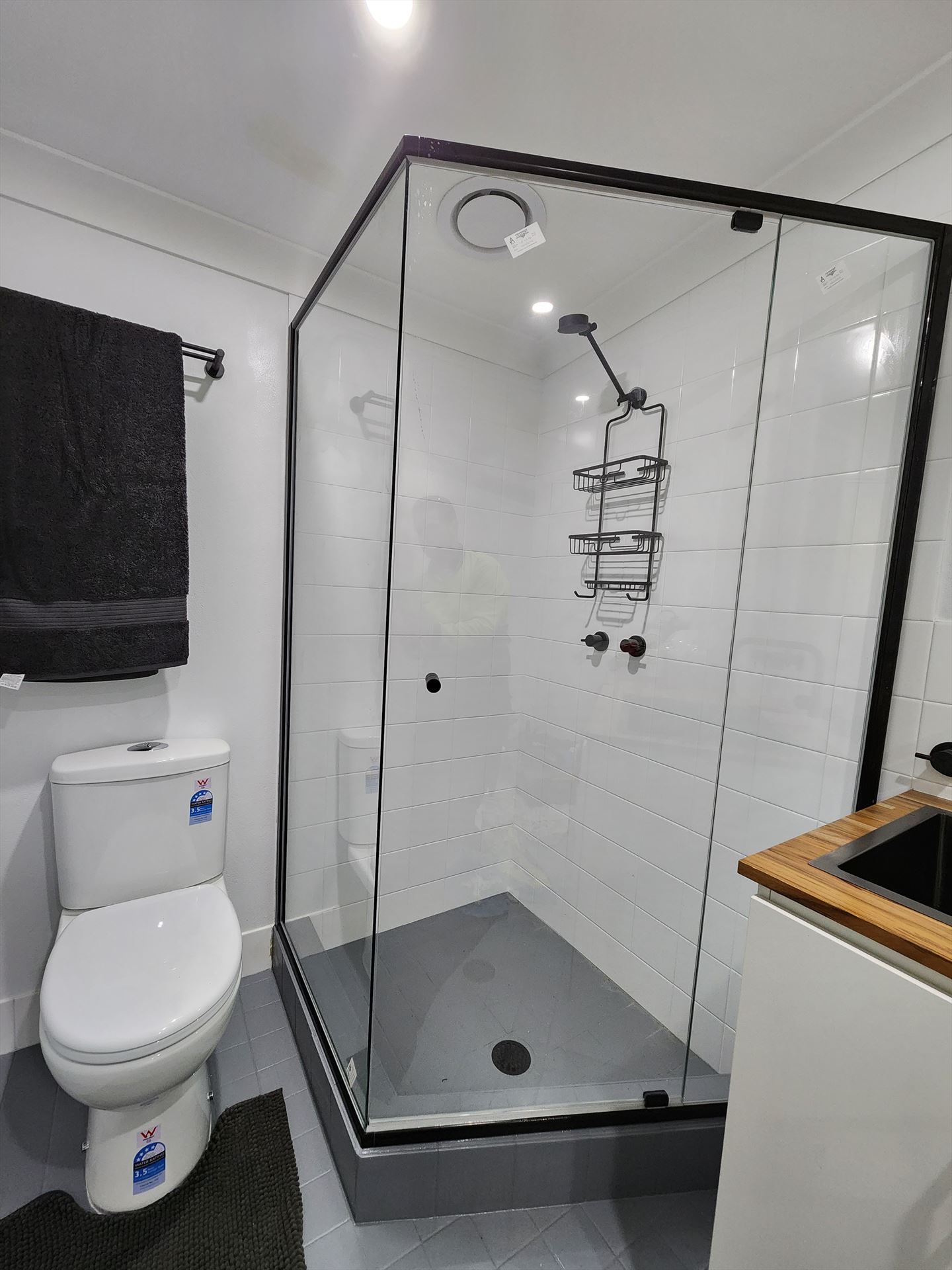 semi shower screen with black hardware installed in Cromer by Showerland