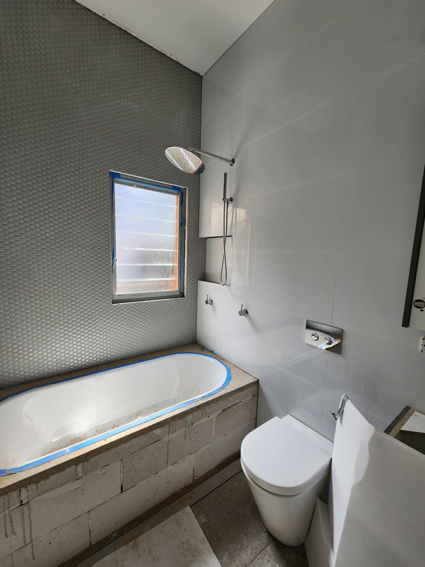 Bathroom before frameless shower screen install in Hurlstone Park