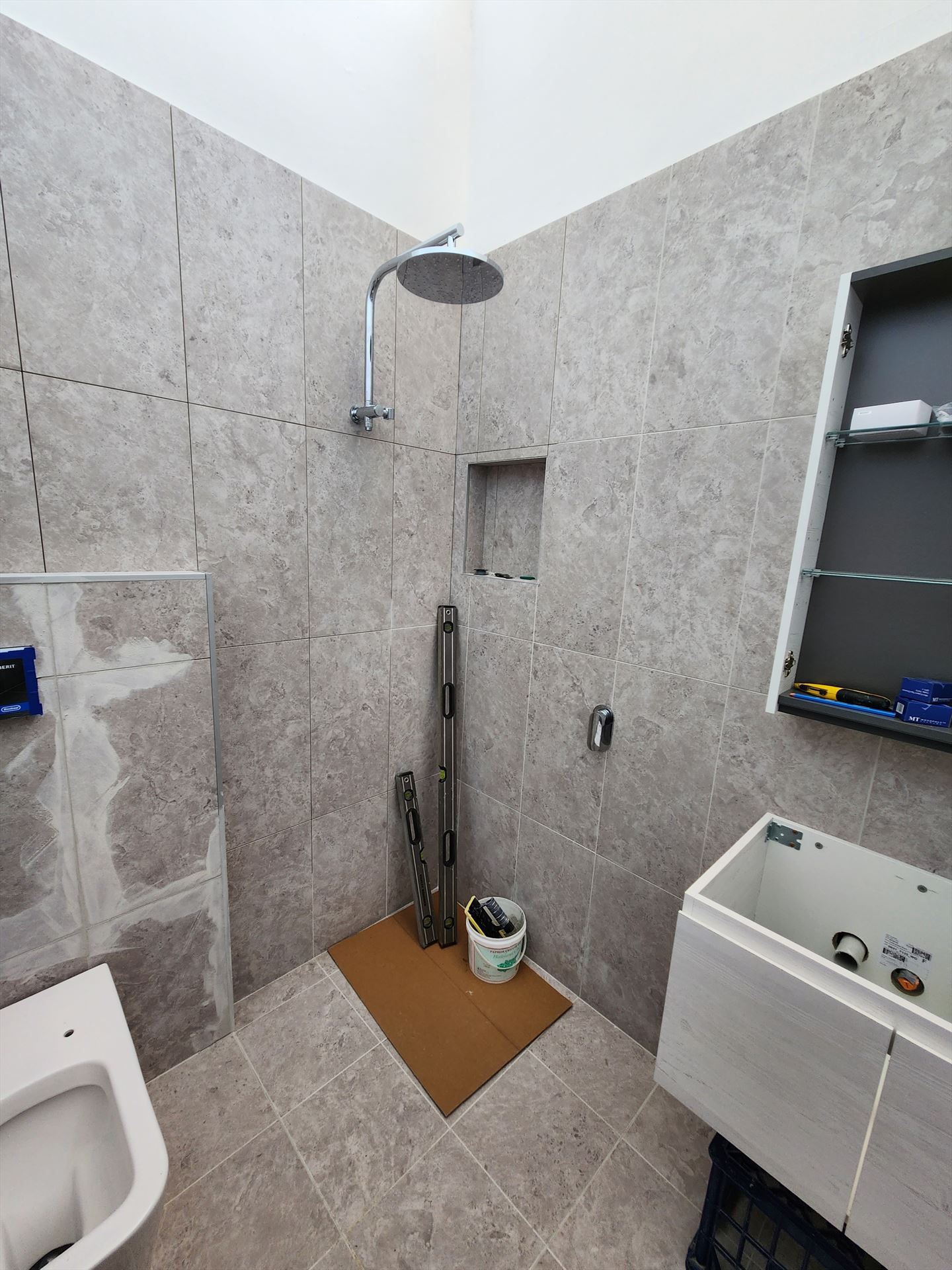 Bathroom before frameless shower screen install in Kareela