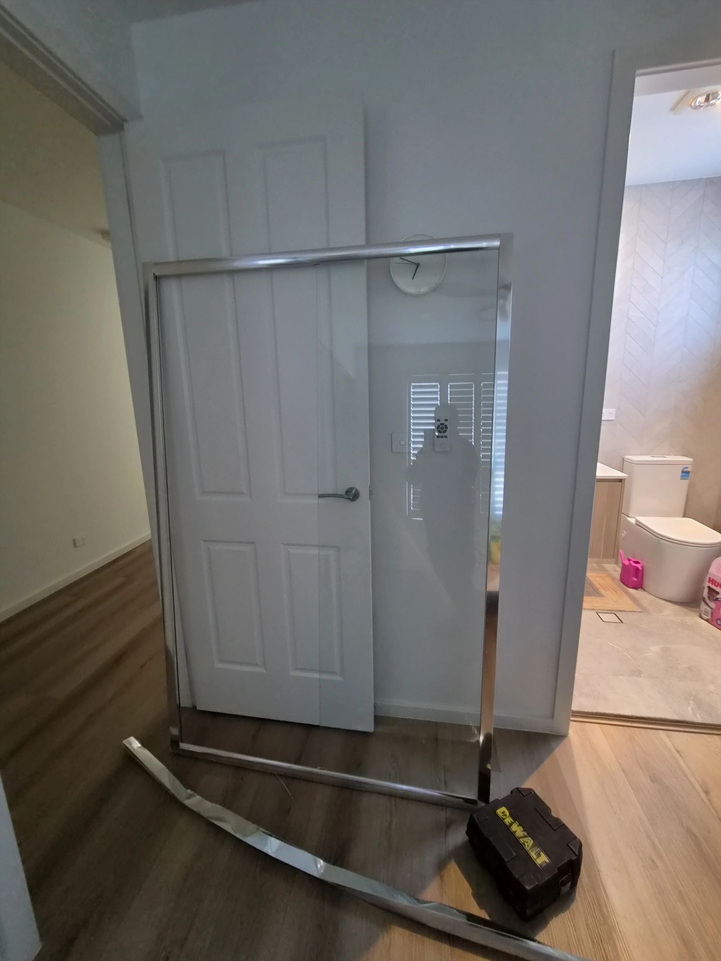 Bathroom before frameless shower screen install in Box Hill
