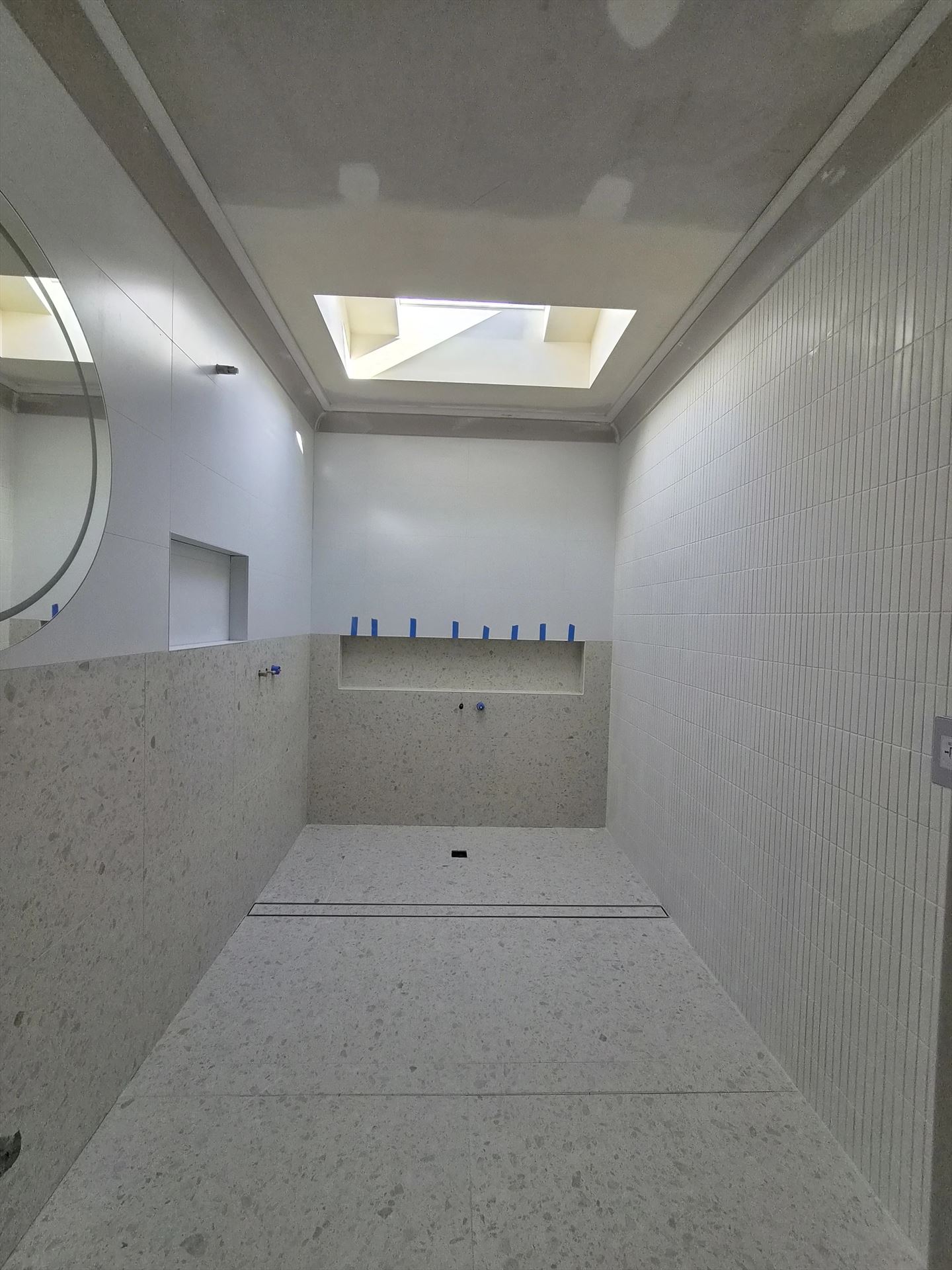 Bathroom before frameless shower screen install in Northmead