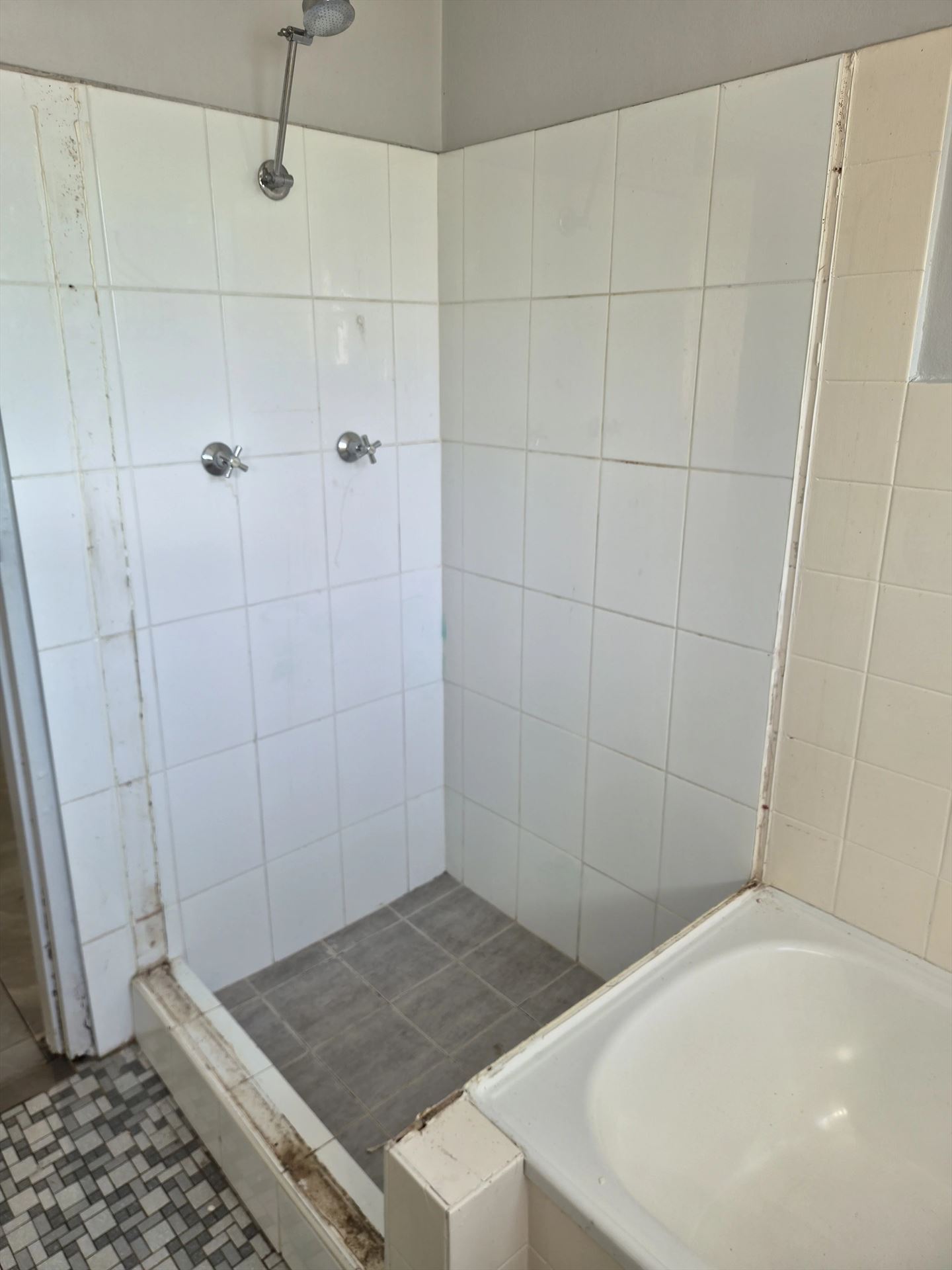 Bathroom before frameless shower screen install in North Parramatta