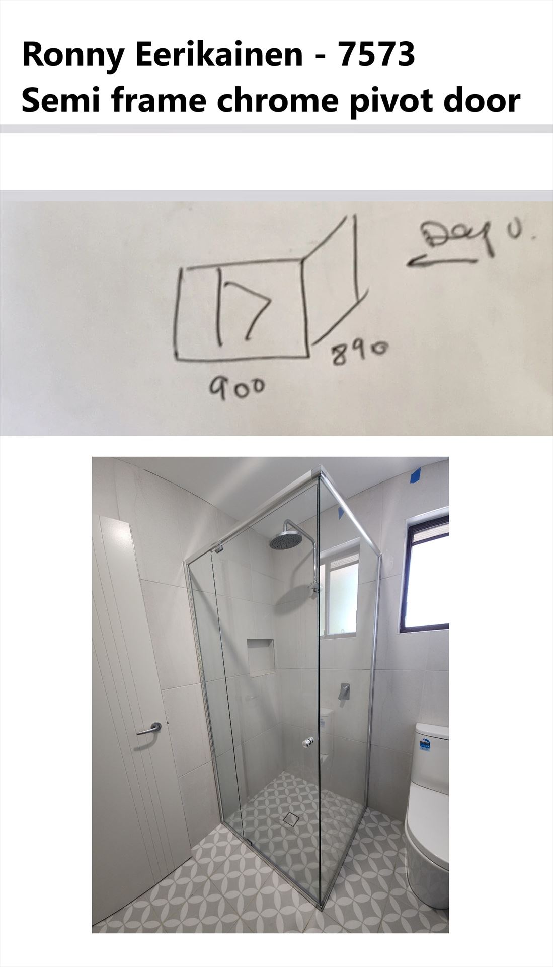 semi shower screen with chrome hardware installed in Sydney by Showerland