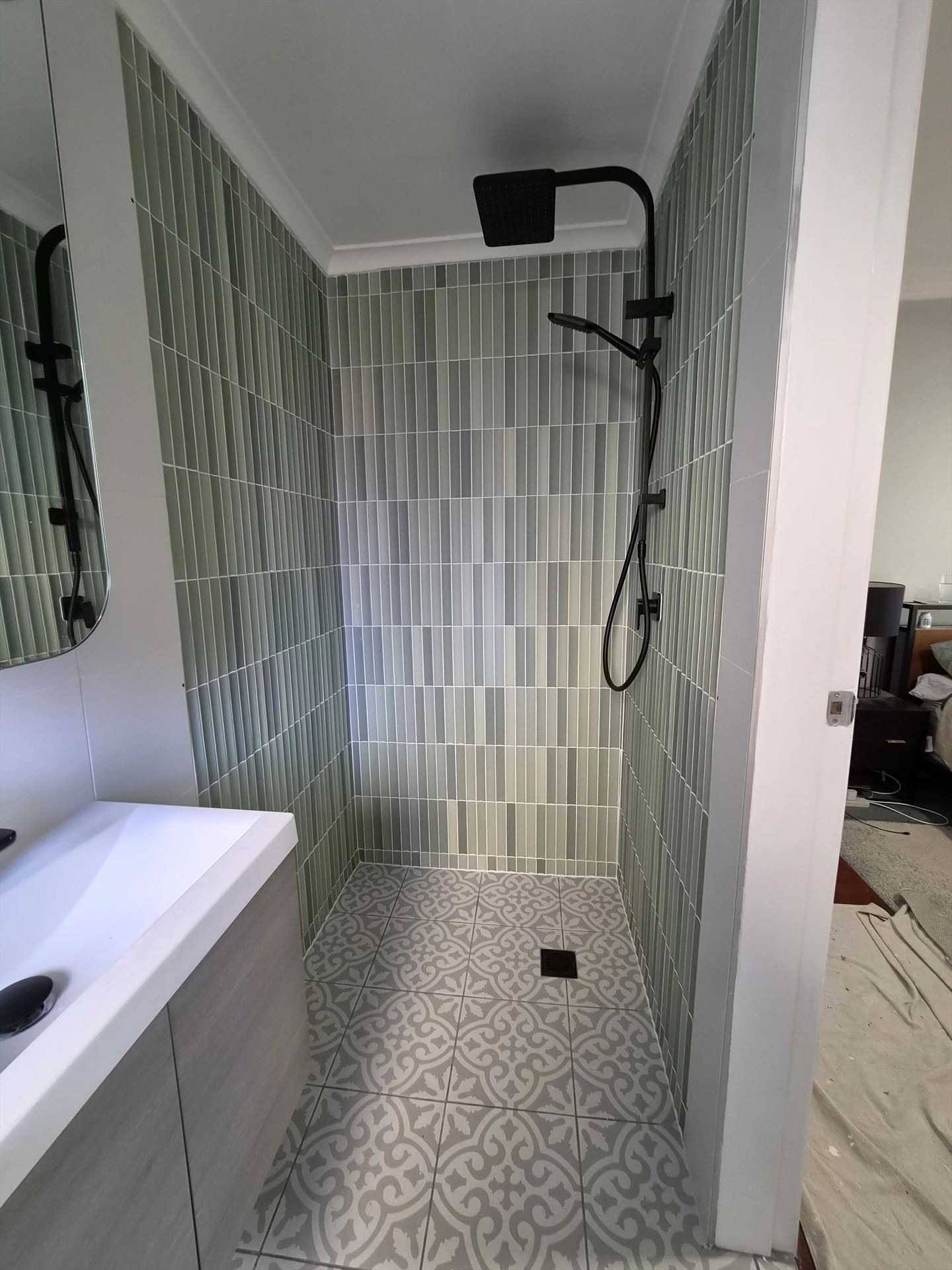 Bathroom before frameless shower screen install in Taren Point