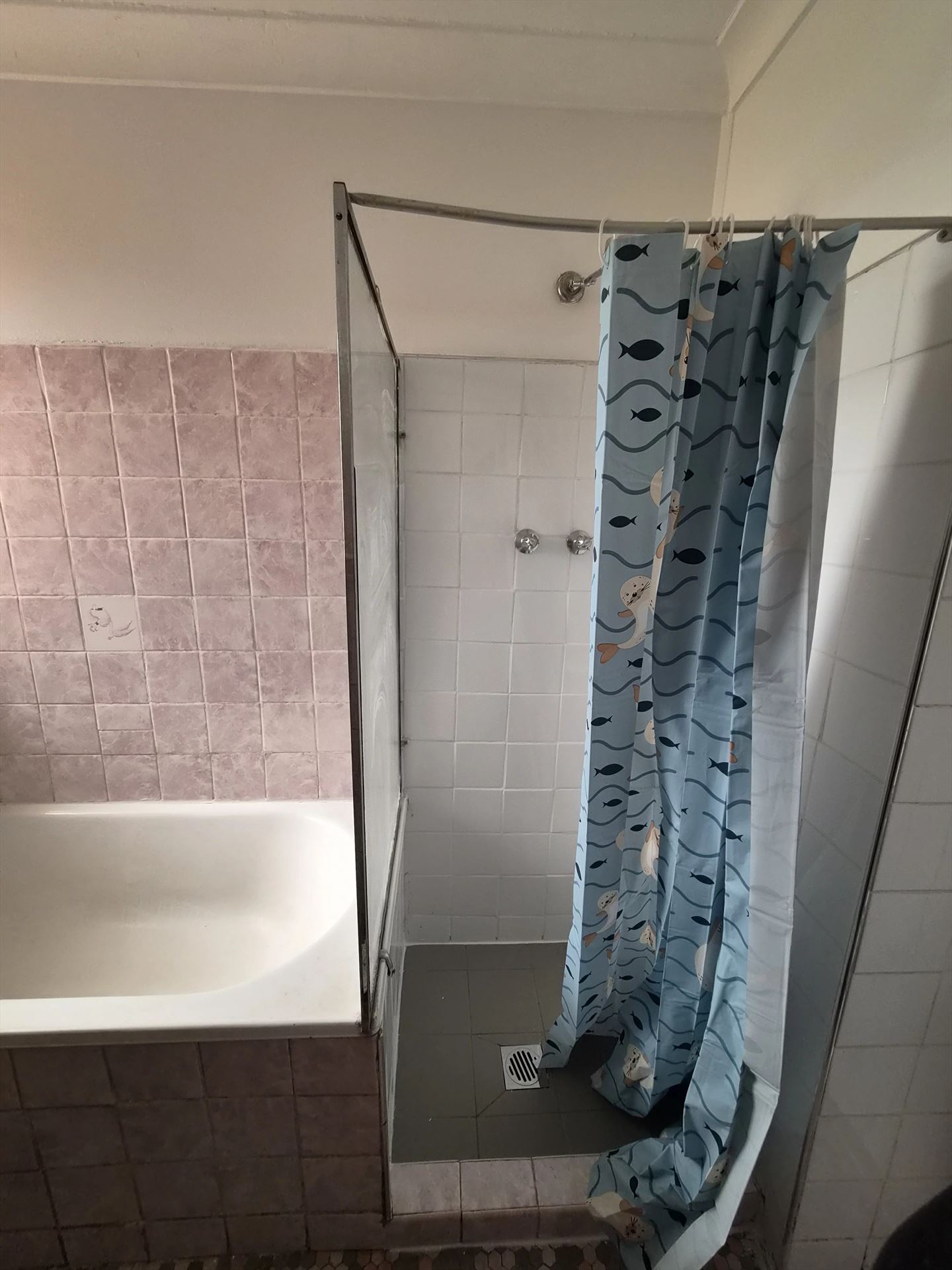 Bathroom before frameless shower screen install in Seven Hills