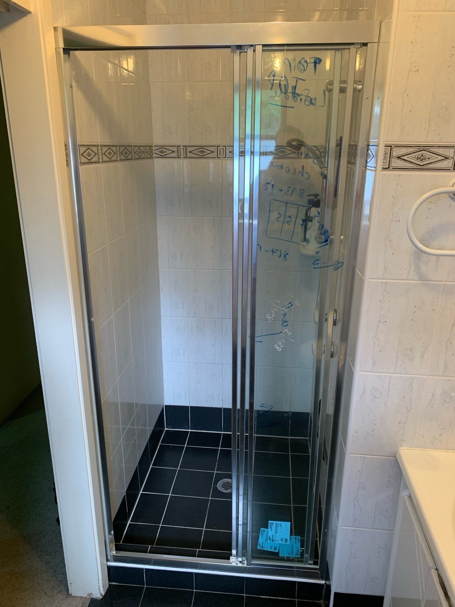 Wall-to-wall fully framed sliding shower screen Sydney