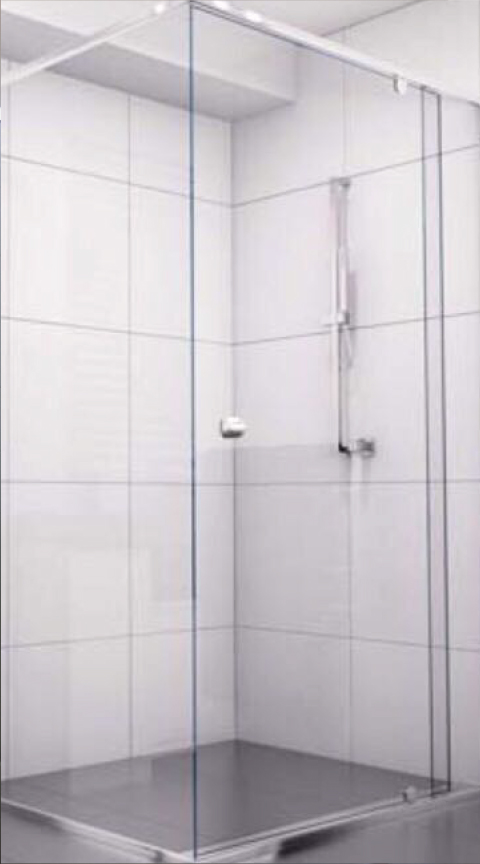Corner shape semi-framed shower screen