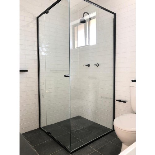 Semi-framed-shower-screen-with-Matt-Black-frame